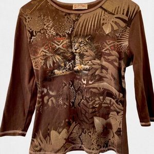 Earthy grunge Y2k rhinestone Jaguar shirt